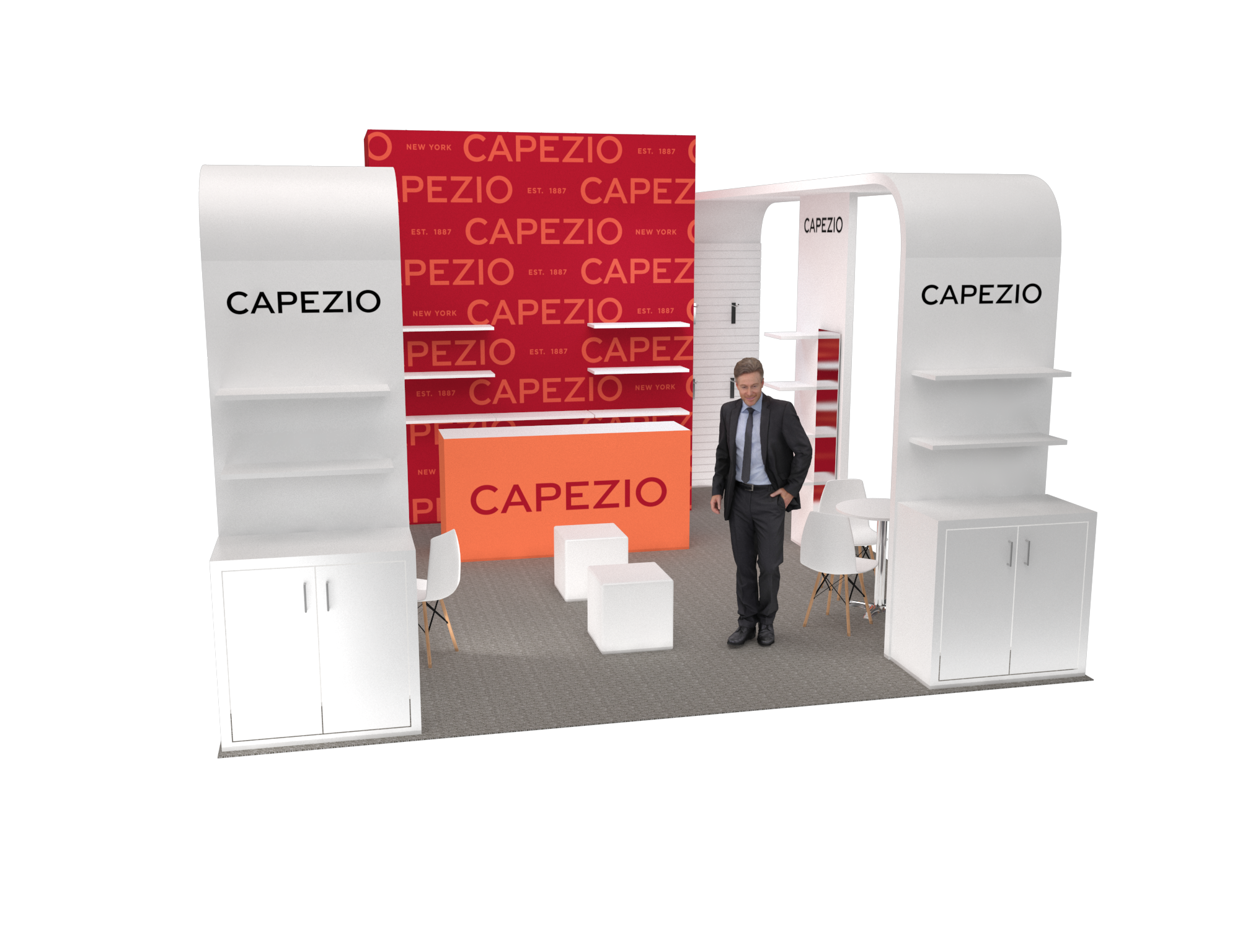 20x20 Booth Rental – Fashion Display Exhibit with Retail Elegance