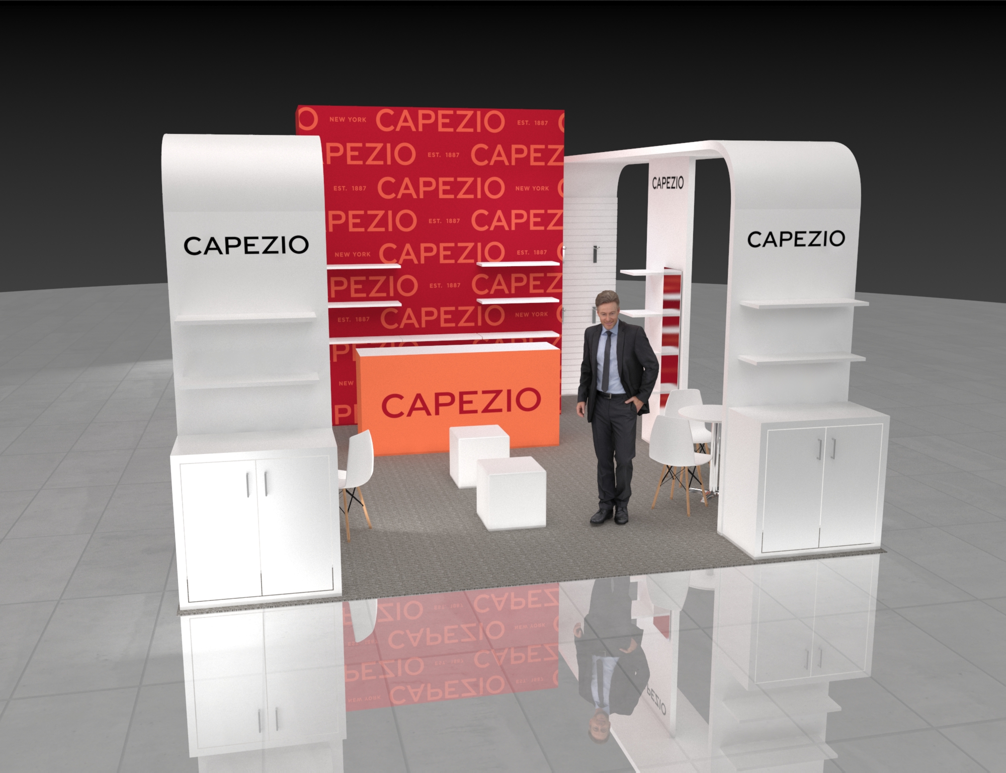 20x20 Booth Rental – Fashion Display Exhibit with Retail Elegance