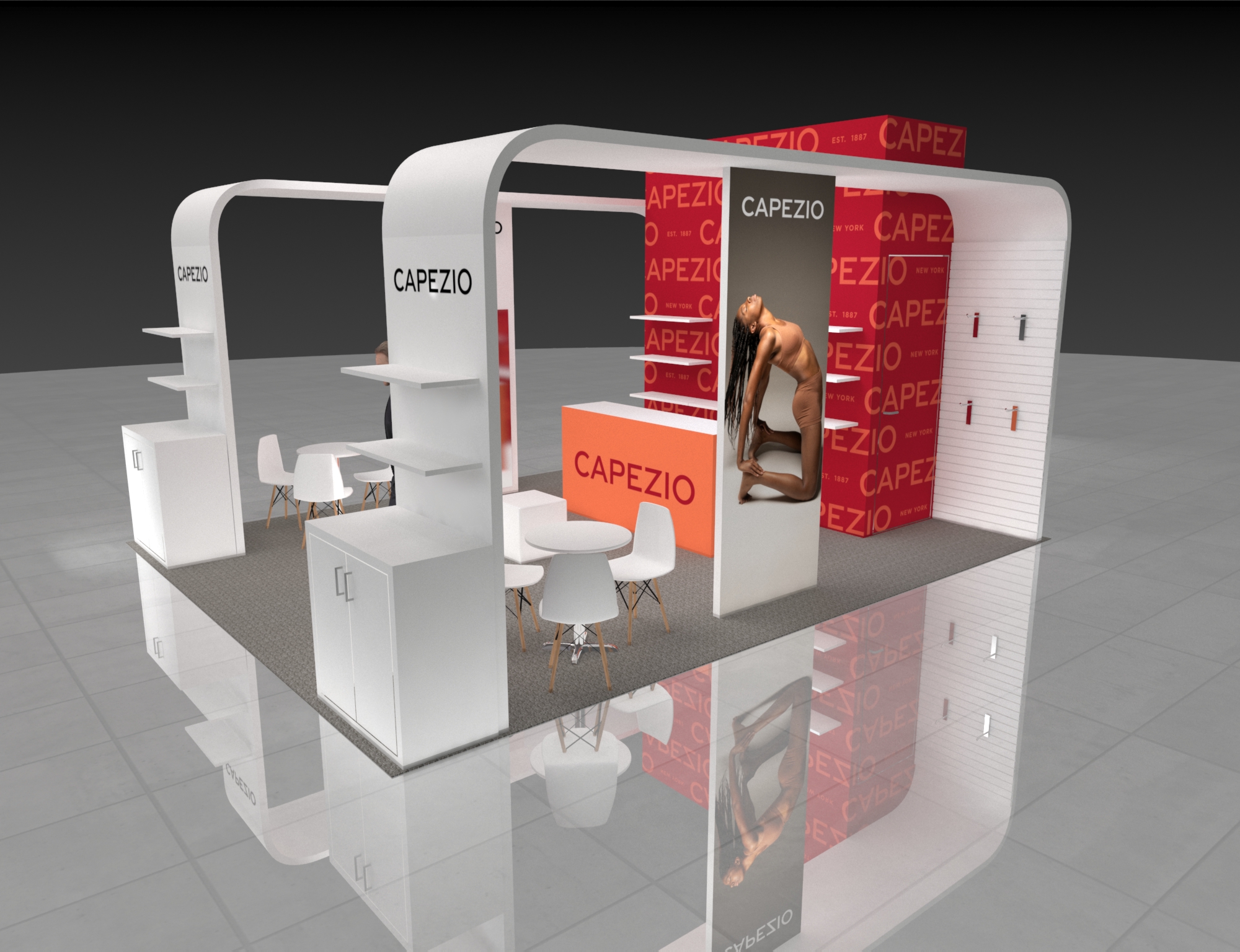 20x20 Booth Rental – Fashion Display Exhibit with Retail Elegance