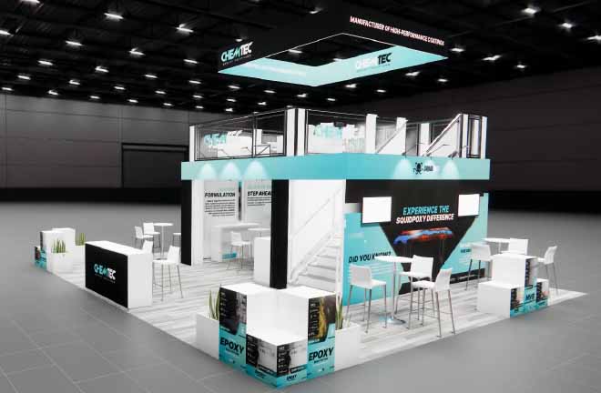 30x30 Two Story Trade Show Booth Rental – Meeting Rooms + Storage