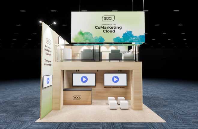 20x20 Double Deck Booth Rental – Retail Product Demo Layout